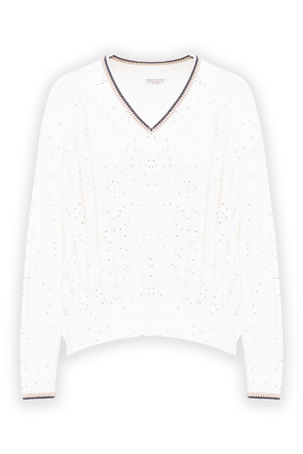 Brunello Cucinelli white women's openwork pullover made of linen yarn with the addition of sequins 193761 - photo 1