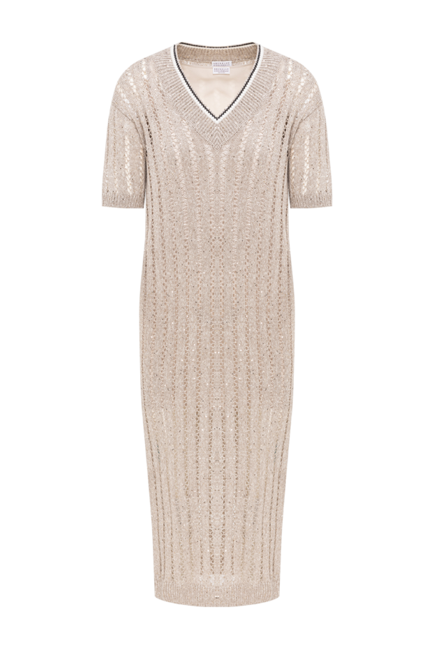 Brunello Cucinelli beige lace midi dress with striped linen trim 193762 - photo 1