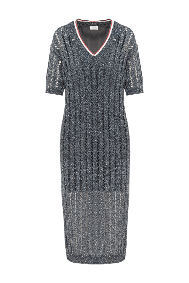 Brunello Cucinelli gray open knit linen dress with sequins 193763 - photo 1