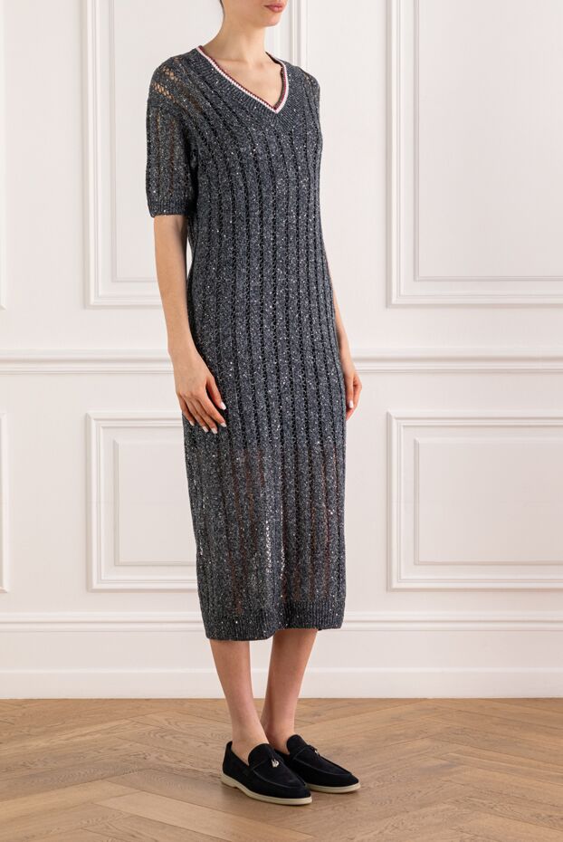 Brunello Cucinelli gray open knit linen dress with sequins 193763 - photo 3