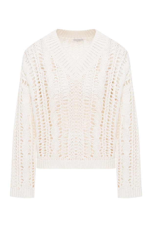 Brunello Cucinelli white lace pullover with a v-neck 193764 - photo 1