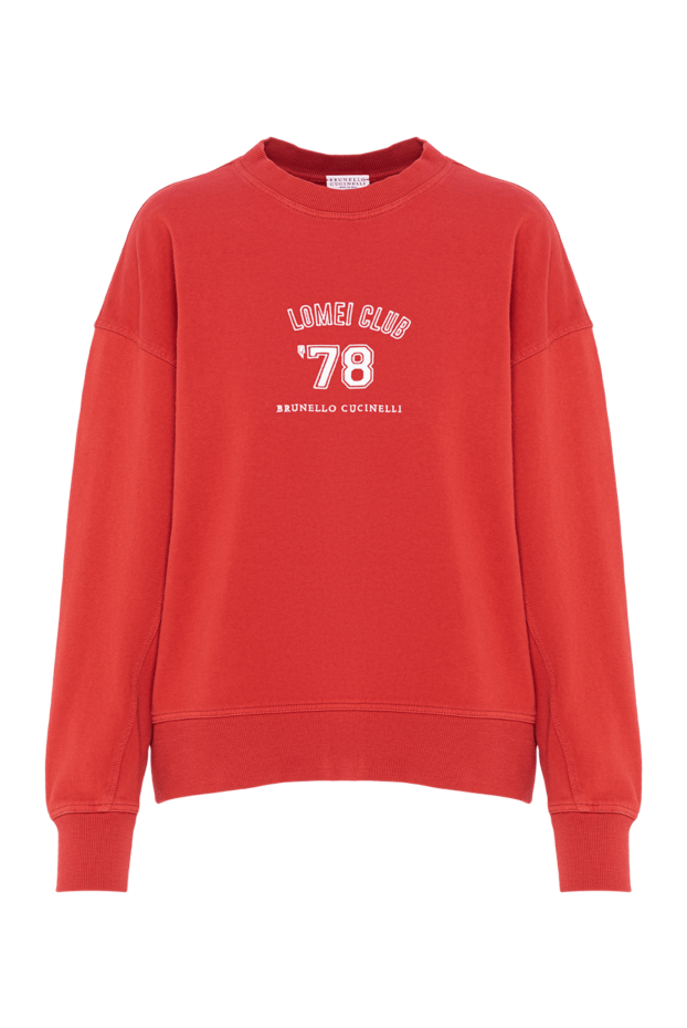 Women's red sweatshirt in a sporty style with vintage elements - photo 1