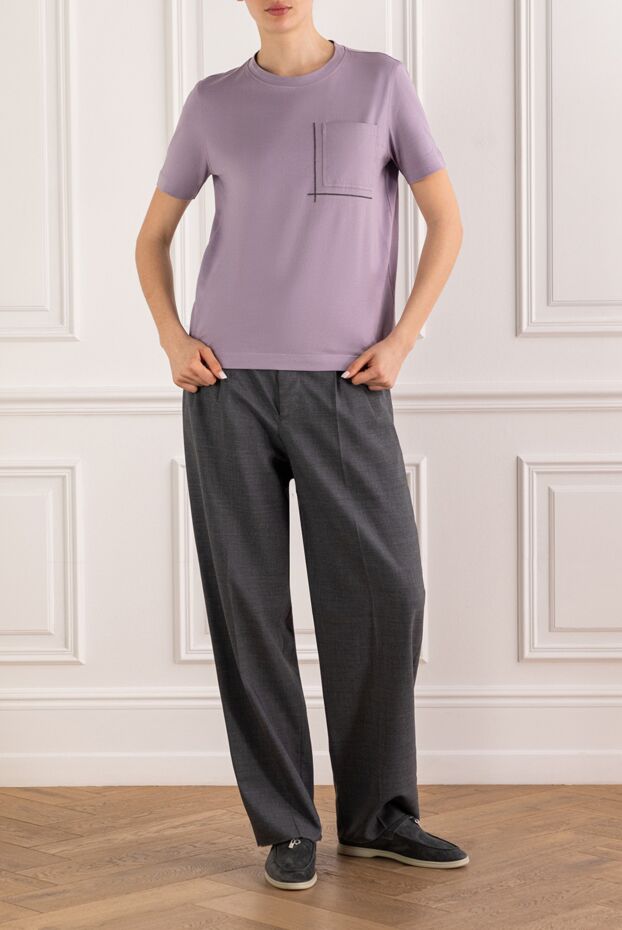 Brunello Cucinelli женская футболка в нежном лавандовом цвете с нагрудным карманом 193771 - фото 2