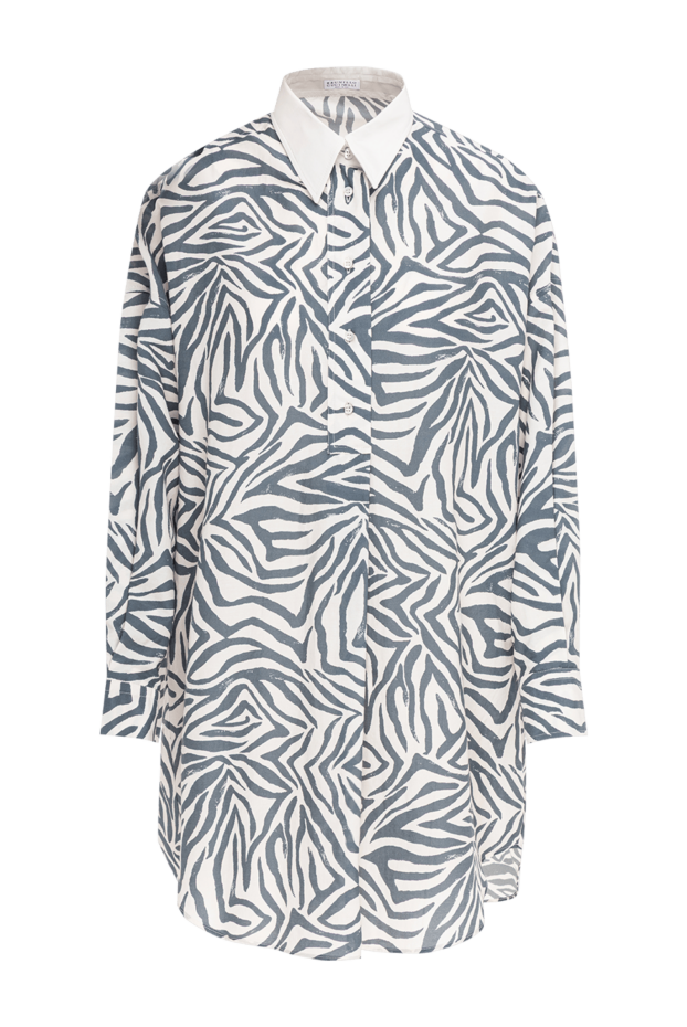 Brunello Cucinelli women's poplin shirt dress with an ethnic print in blue 193785 - photo 1