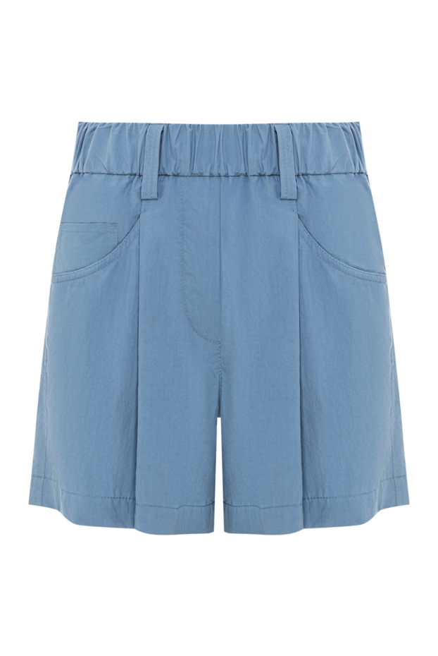 Brunello Cucinelli light blue women's cotton poplin shorts with pleats 193795 - photo 1