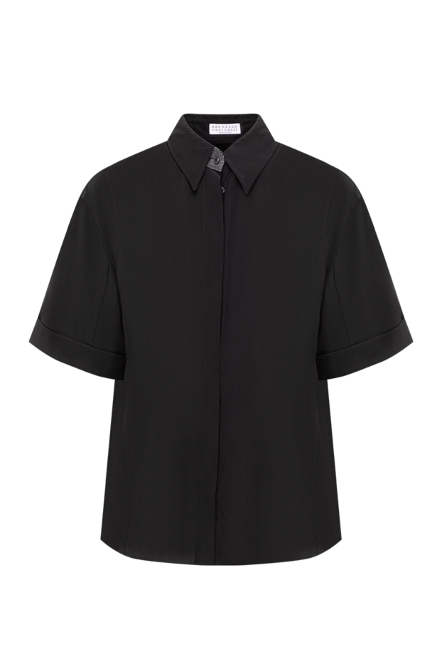 Brunello Cucinelli black short-sleeved blouse with monili embellishment on the collar 193810 - photo 1