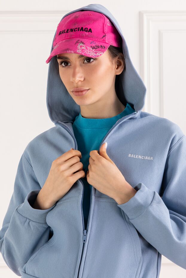 Balenciaga кестеленген логотипі және мазасыздандырылған әсері бар қызғылт upcycled қалпақ 193904 - фото 2
