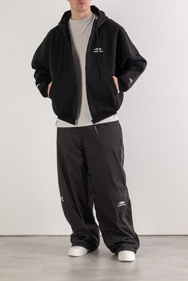 Balenciaga men's black zip-up hoodie with signature oversized silhouette in cotton 193941 - photo 2