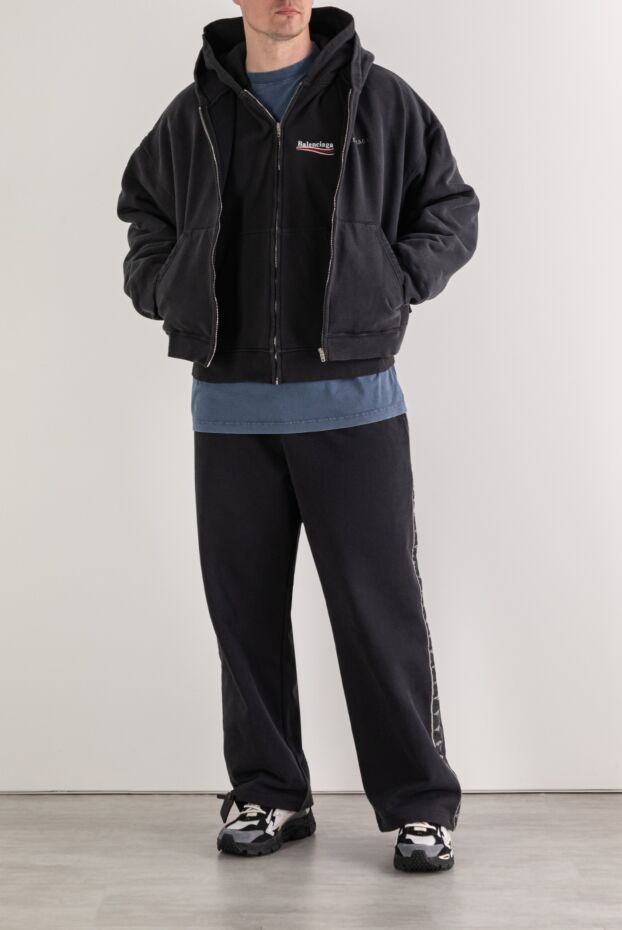 Balenciaga black zip-up hooded sweatshirt with brand logo 193943 - photo 1