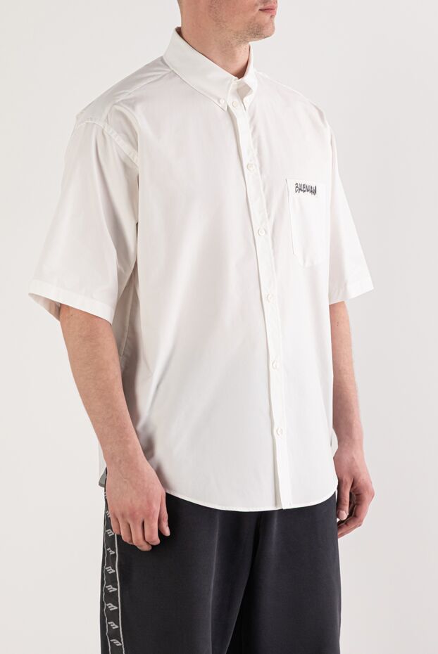 Balenciaga white men's oversized short-sleeve shirt with pocket print 193949 - photo 2