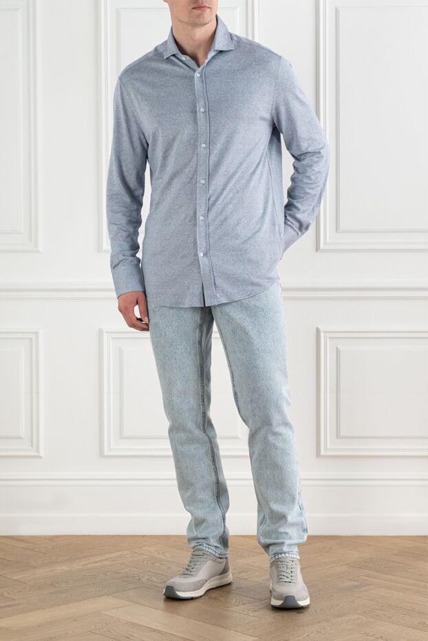 Brunello Cucinelli мужские прямые светло-голубые джинсы с эффектом stone washed 193961 - фото 3