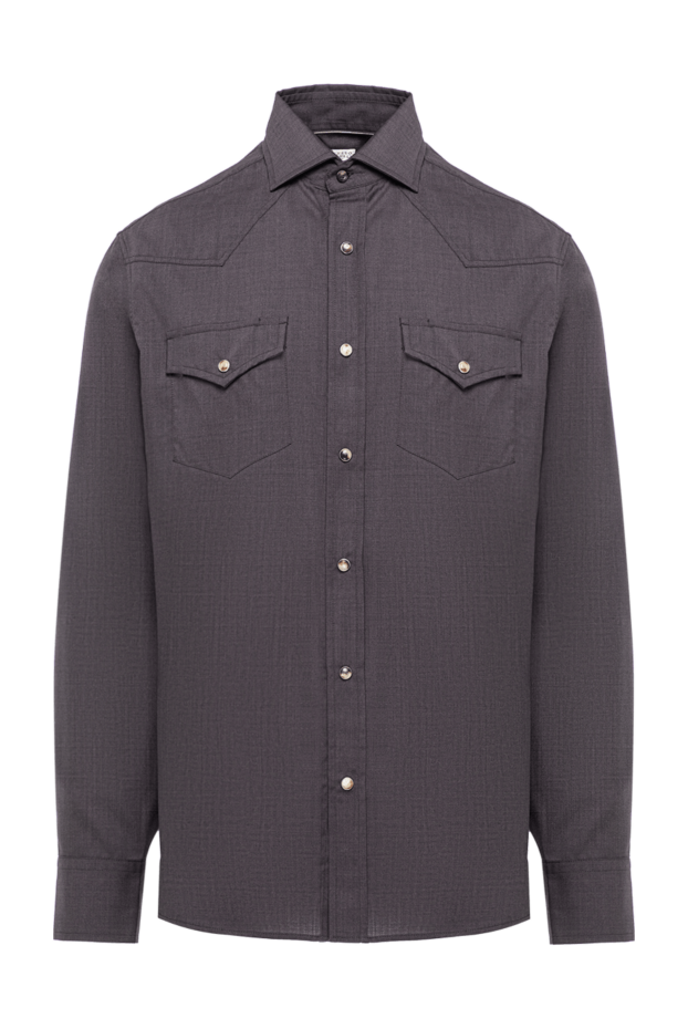 Brunello Cucinelli men's 100% wool western style shirt in brown 193963 - photo 1