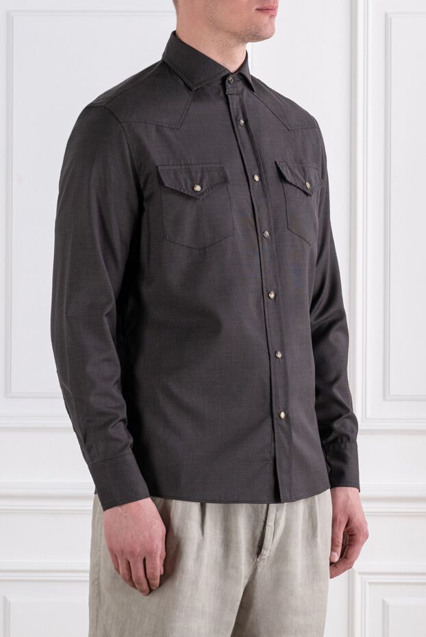 Brunello Cucinelli men's 100% wool western style shirt in brown 193963 - photo 3