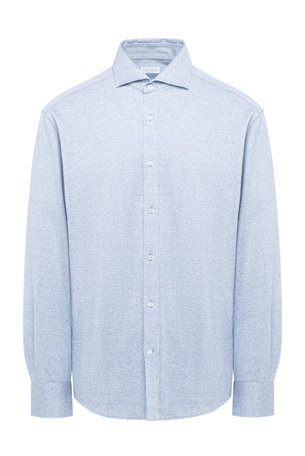 Brunello Cucinelli light blue classic shirt made of cotton and linen jersey 193969 - photo 1