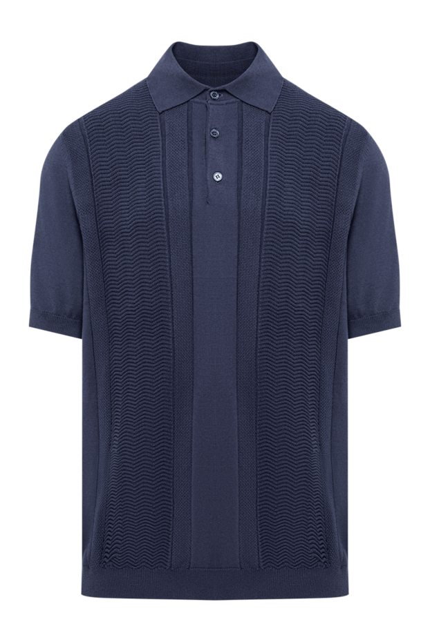Brunello Cucinelli blue jersey polo shirt with a zigzag pattern 193987 - photo 1
