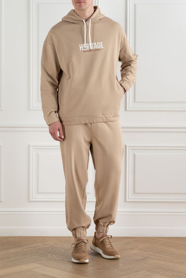 Brunello Cucinelli men's beige knitted suit with logo 193993 - photo 2