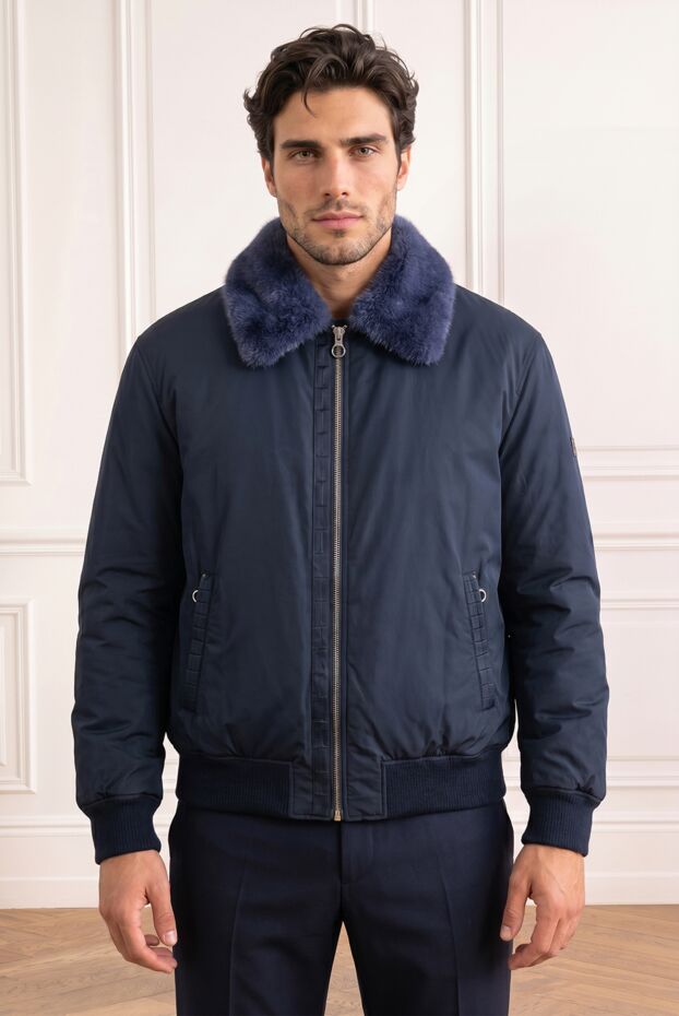 Seraphin men's dark blue fur-lined bomber jacket with a mink collar 194014 - photo 1