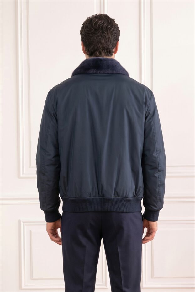 Seraphin men's dark blue fur-lined bomber jacket with a mink collar 194014 - photo 2