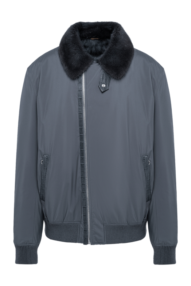 Seraphin gray bomber jacket with fur collar and crocodile leather inserts 194018 - photo 1