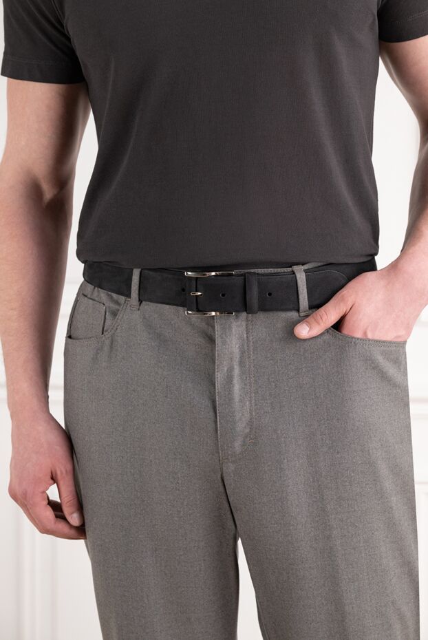 Cesare di Napoli classic men's belt made of genuine black suede 194081 - photo 2