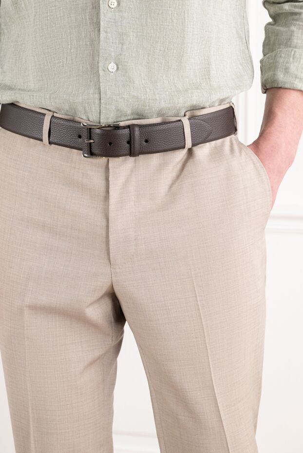 Cesare di Napoli brown premium grained leather belt with a simple rectangular buckle 194088 - photo 2