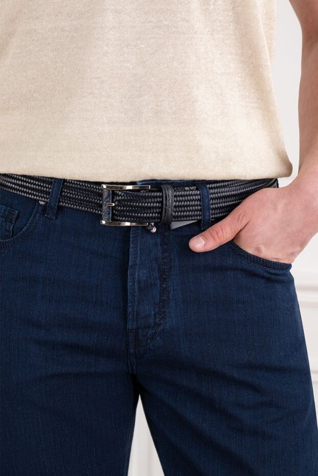 Cesare di Napoli men's dark blue braided belt with crocodile leather details 194095 - photo 2