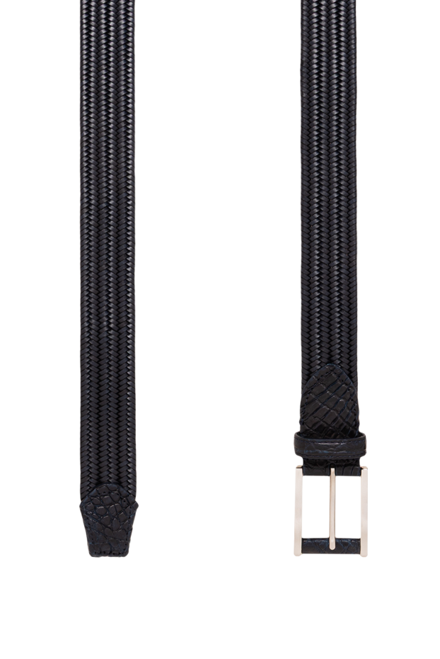 Cesare di Napoli men's dark blue braided belt with crocodile leather details 194095 - photo 3