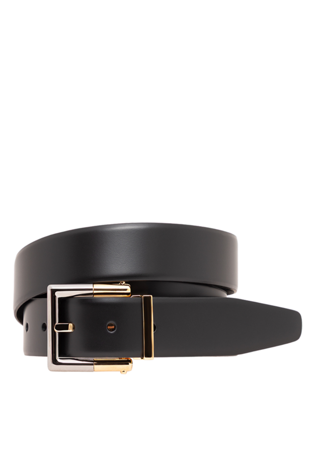 Classic black belt made of smooth leather with a combination two-tone buckle - photo 1