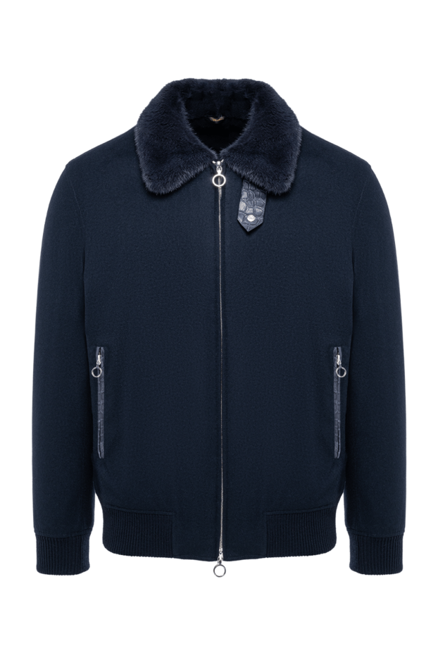 Seraphin navy blue cashmere bomber jacket with nutria fur 194142 - photo 1