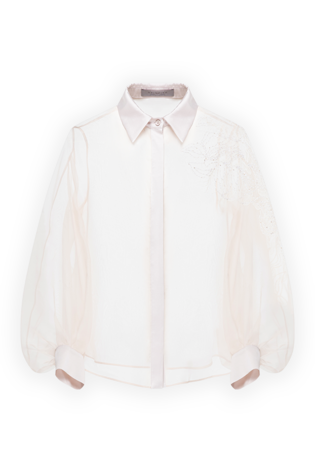 D.Exterior women's beige blouse with a turn-down collar and a hidden button placket 194184 - photo 1