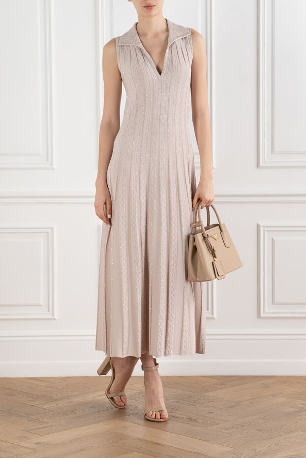 D.Exterior beige knitted sleeveless polo neck midi dress 194190 - photo 2