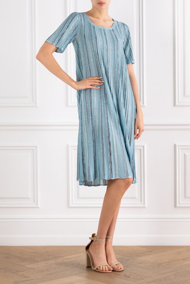 D.Exterior blue shimmery pleated midi dress with short sleeves 194195 - photo 2