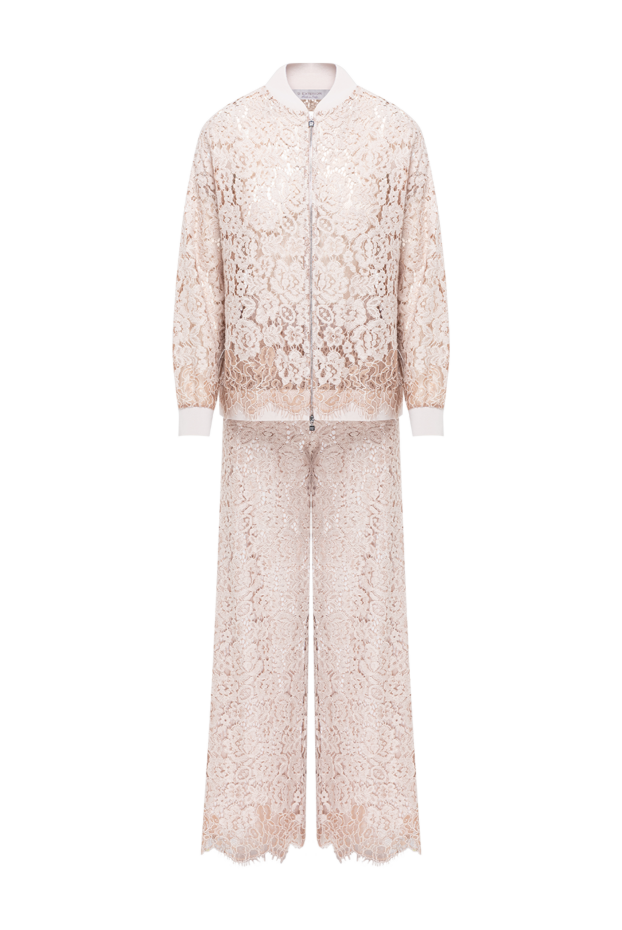 D.Exterior beige pantsuit made of delicate floral lace 194202 - photo 1
