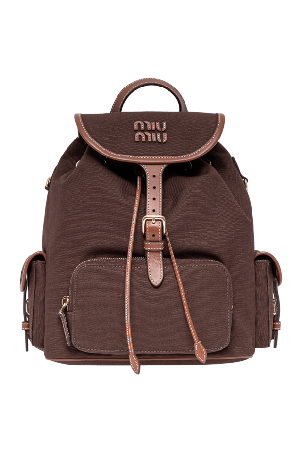 Miu Miu бірнеше қалтасы бар қоңыр кенеп және былғары рюкзак 194286 - фото 1
