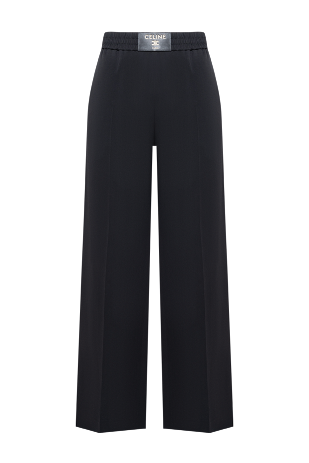 Celine women's black palazzo pants with elastic pleated waistband 194345 - photo 1