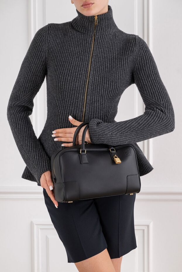 Loewe қара түсті бұзау терісінен жасалған amazona 28 сөмкесі 194373 - фото 2