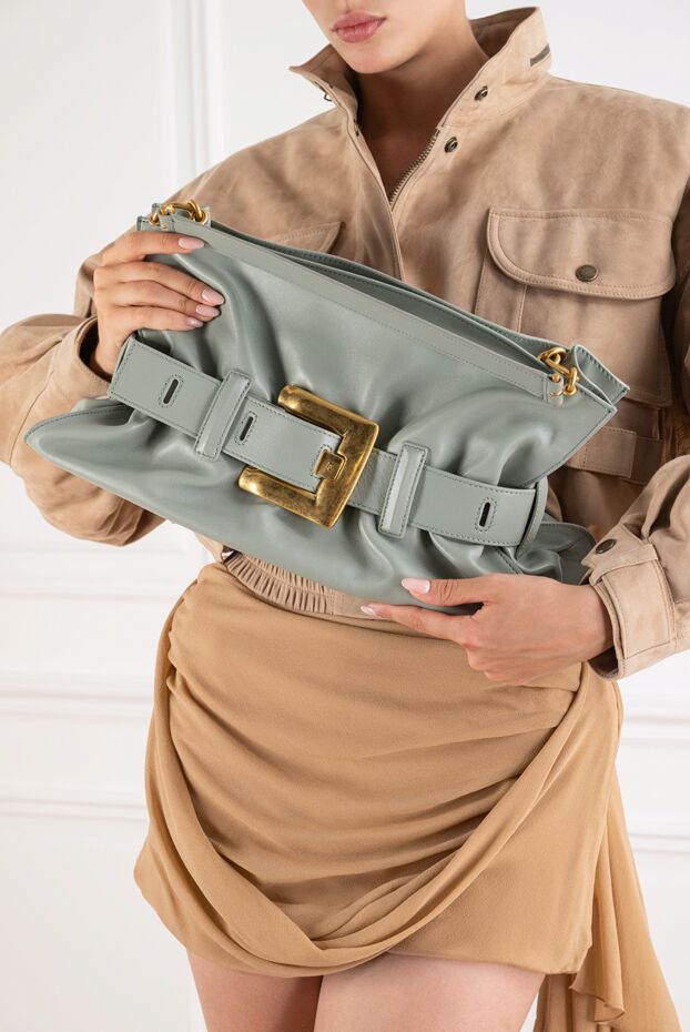 Balmain лайм жасыл түсті anthem орташа өлшемді бұзау терісінен жасалған сөмке 194397 - фото 2