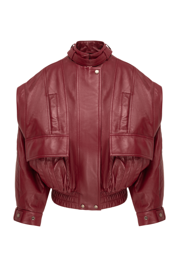 Balmain иықтары ерекшеленген, бургундия түсті үлкен өлшемді былғары бомбер күртеше 194412 - фото 1