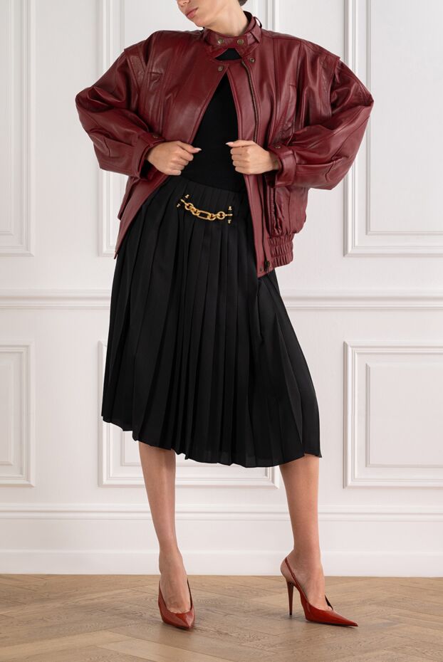 Balmain иықтары ерекшеленген, бургундия түсті үлкен өлшемді былғары бомбер күртеше 194412 - фото 2