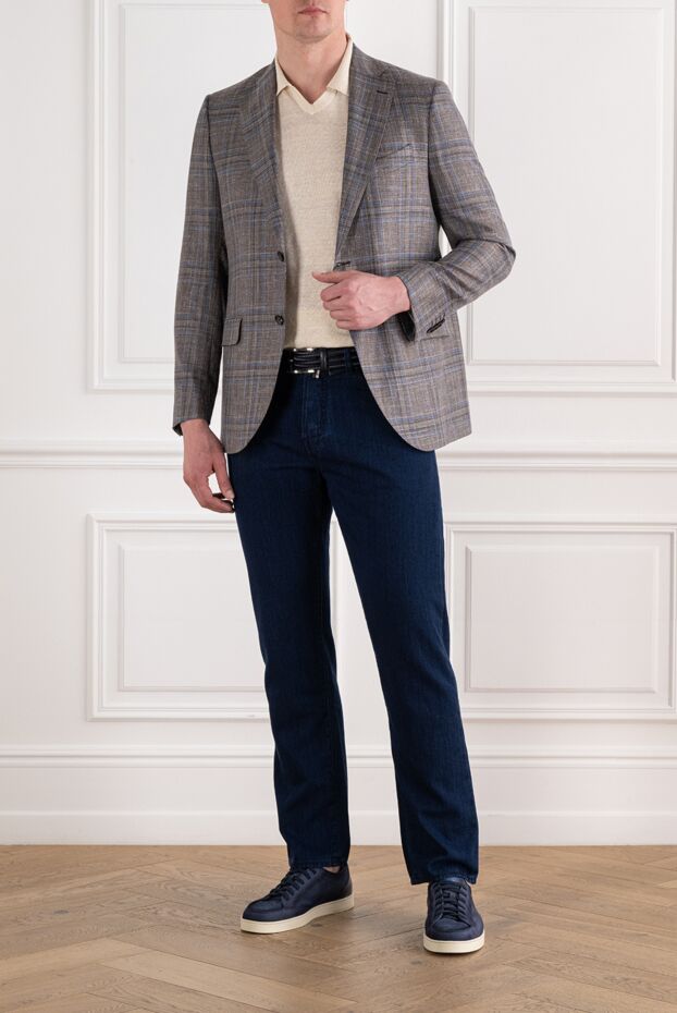 Sartoria Latorre glen men's grey blue check blazer with patch flaps 194605 - photo 2
