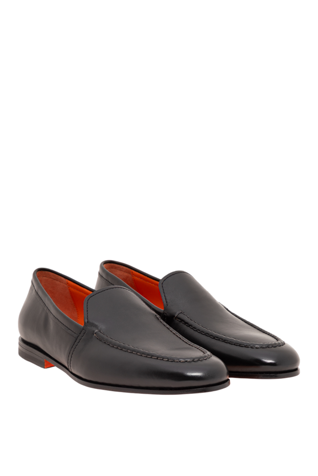 Santoni черные кожаные лоферы с яркой внутренней отделкой 194695 - фото 3