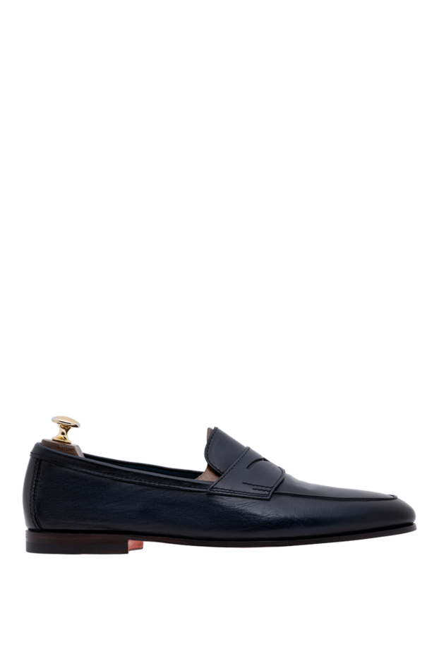 Santoni men's dark blue leather handmade penny loafers 194697 - photo 1