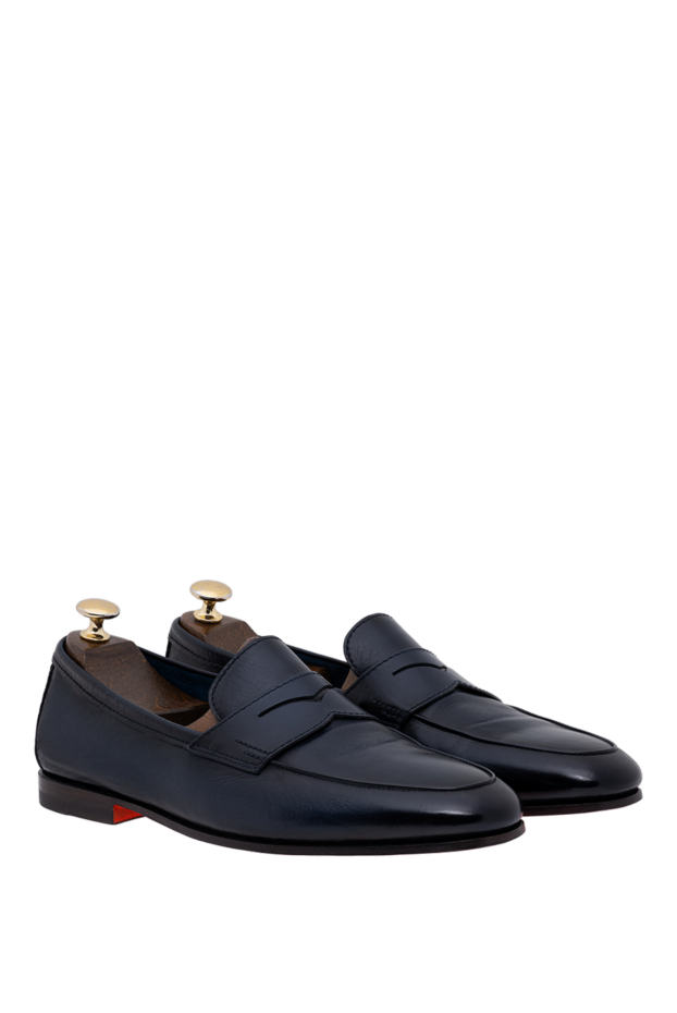 Santoni men's dark blue leather handmade penny loafers 194697 - photo 3