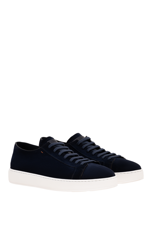 Santoni men's dark blue suede minimalist sneakers 194699 - photo 3