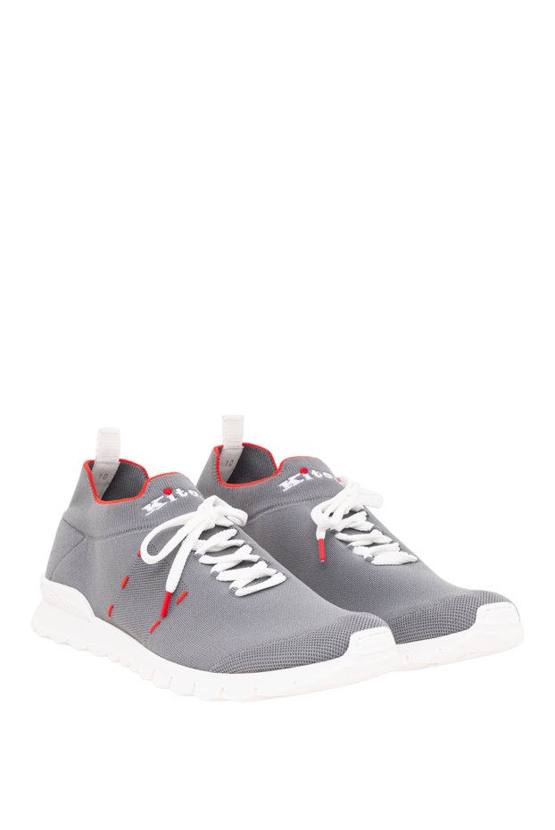 Kiton gray knit sock sneakers with red trim 194724 - photo 3