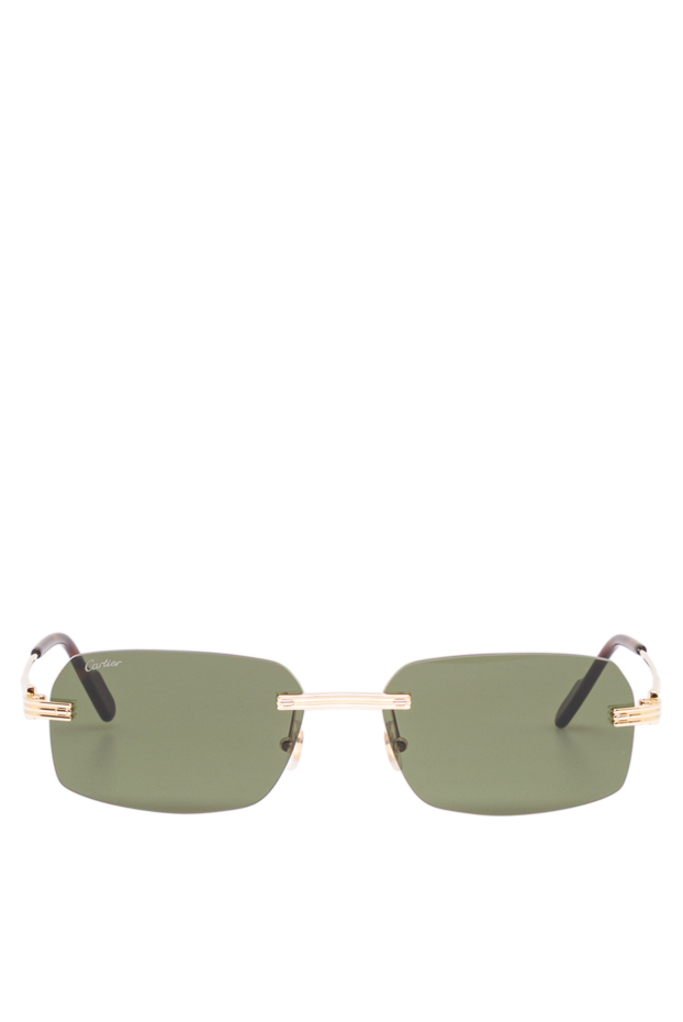 Cartier gold frameless rectangular sunglasses with dark green lenses and textured temples 194754 - photo 1