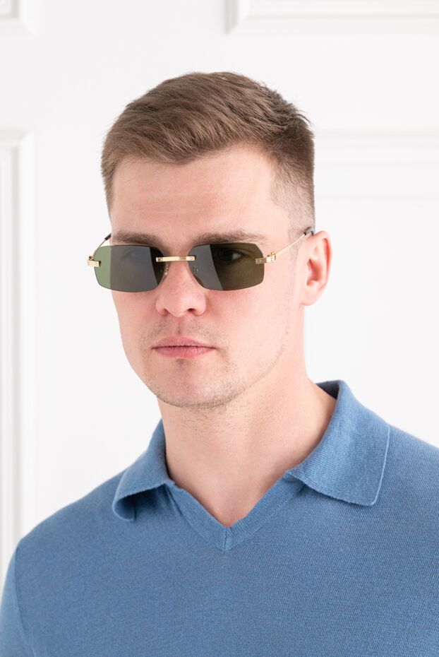 Cartier gold frameless rectangular sunglasses with dark green lenses and textured temples 194754 - photo 2