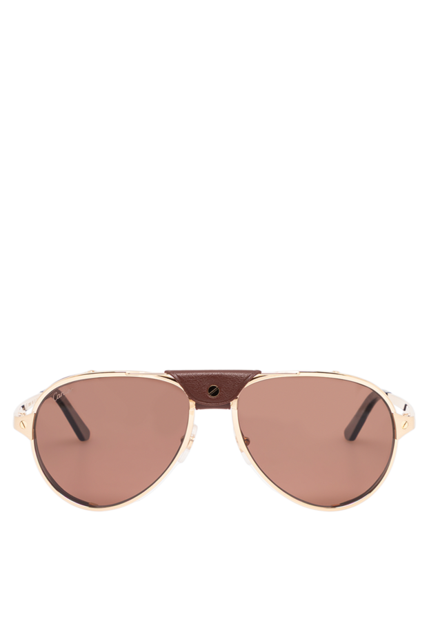 Cartier santos gold aviator sunglasses with brown lenses and removable leather blinders 194757 - photo 1