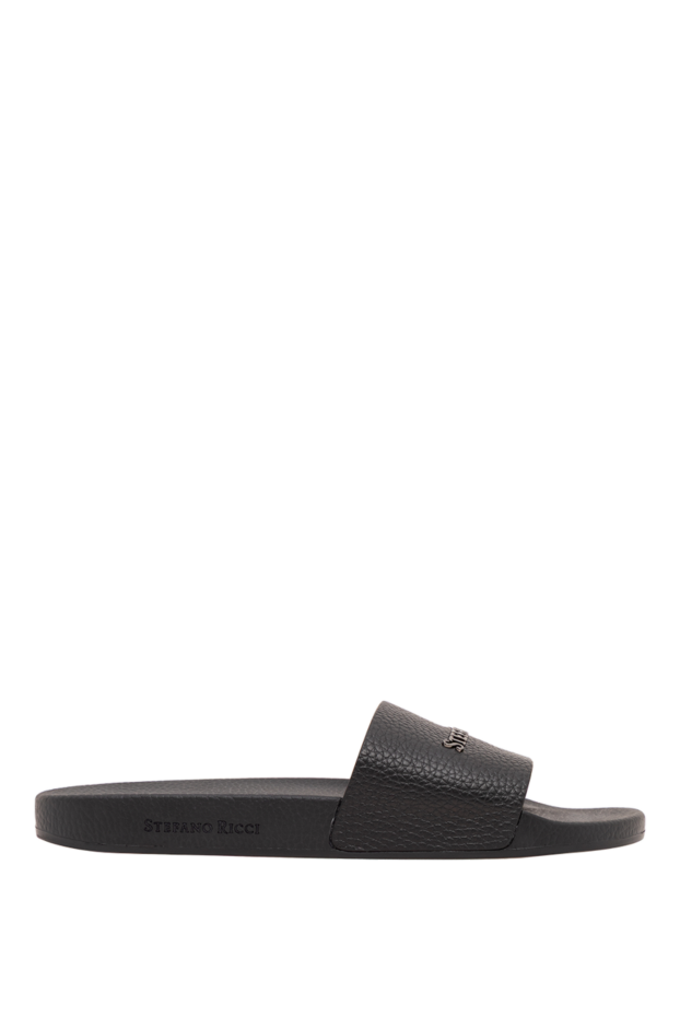 Stefano Ricci black men's grained leather slides with metal logo 194814 - photo 1