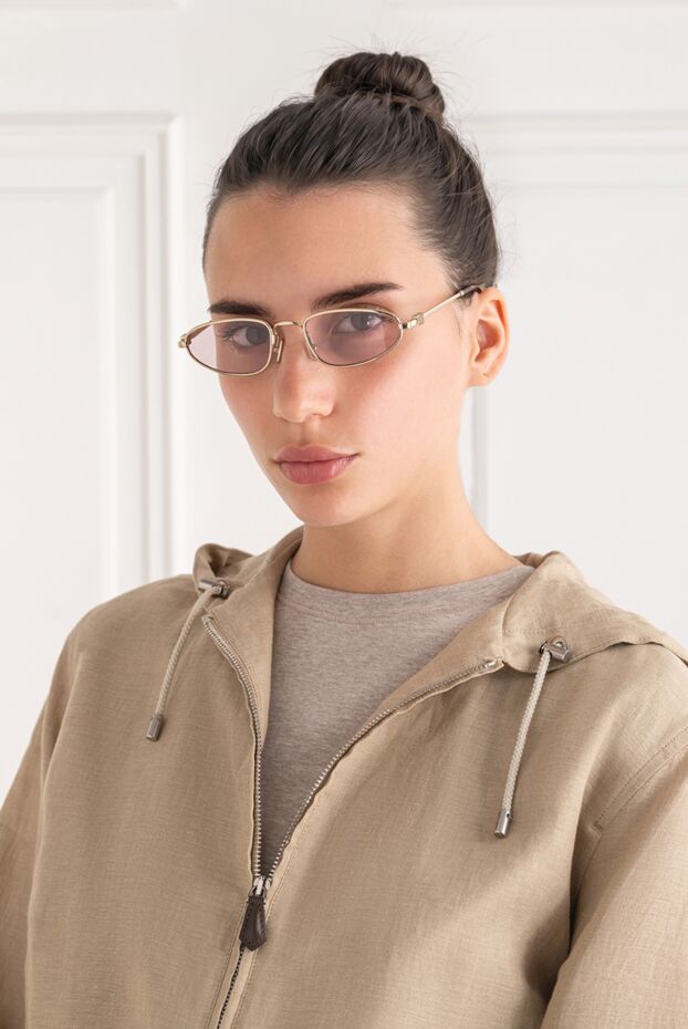 Miu Miu diamond-shaped glasses with a gold frame and soft pink lenses 194850 - photo 2